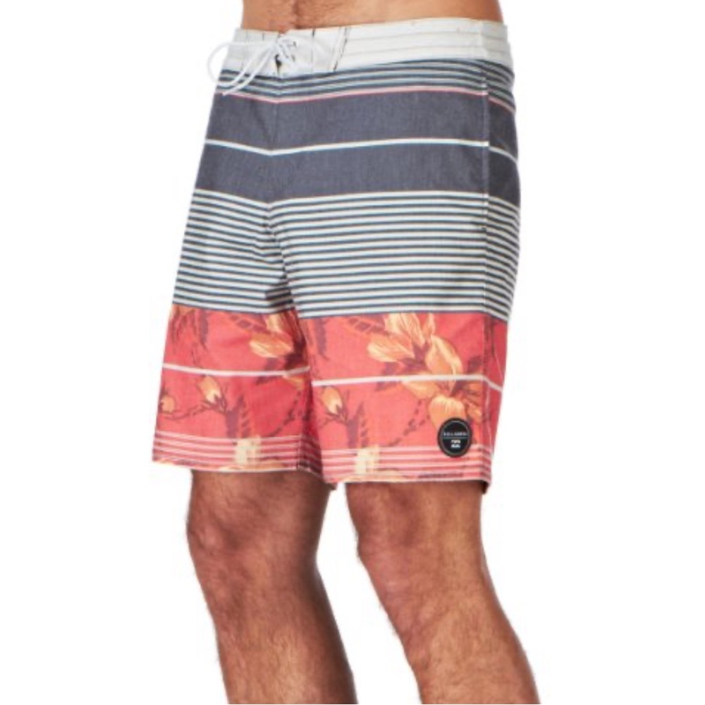 Billabong Adult 32 Colorful Floral Striped Drawstring  Swim Board Shorts Mens